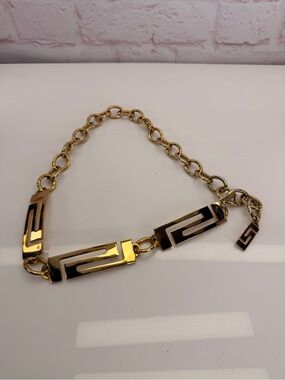 Versace Vintage Greca Gold Tone Geometric Chain Belt